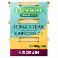 John West No Drain Fridge Pot Tuna Steak with a Sunflower Oil 3 Pack