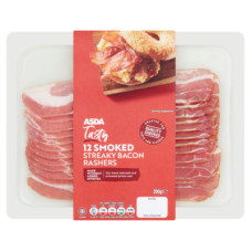 ASDA 12 Tasty Smoked Streaky Bacon Rashers Nitrate Free200g