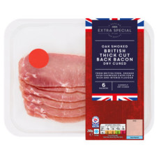 ASDA Extra Special Oak Smoked Thick Cut Back Bacon Dry Cured 6 Rashers