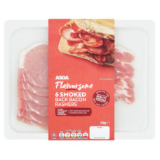 ASDA Flavoursome 6 Smoked Back Bacon Rashers Nitrate Free 240g