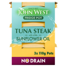 John West No Drain Fridge Pot Tuna Steak with a Sunflower Oil 3 Pack