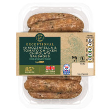 Exceptional by ASDA 10 Mozzarella & Tomato Chicken Chipolata Sausages 340g