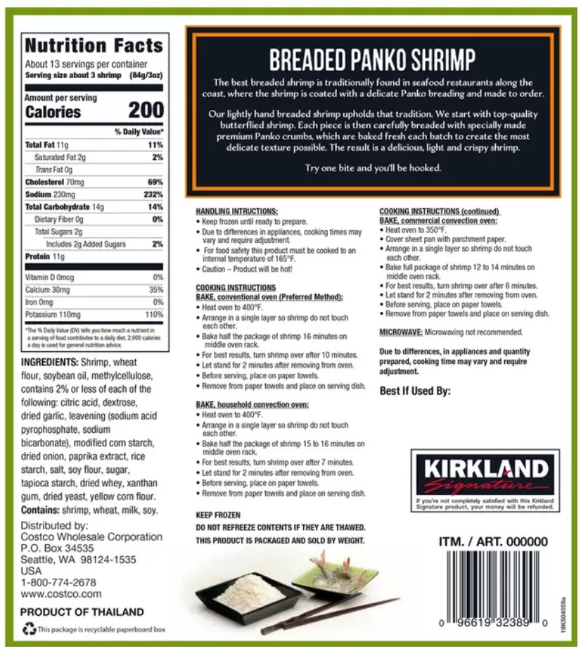 Kirkland Signature Breaded Panko Shrimp, 1.13kg FROZEN