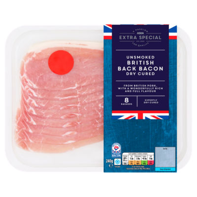 ASDA Extra Special Unsmoked Back Bacon Dry Cured 8 Rashers