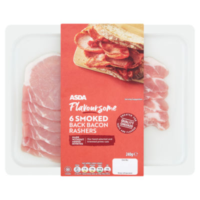 ASDA Flavoursome 6 Smoked Back Bacon Rashers Nitrate Free 240g