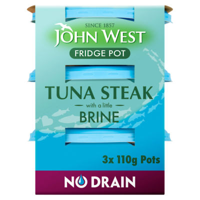 John West No Drain Fridge Pot Tuna Steak with a Little Brine 3 Pack