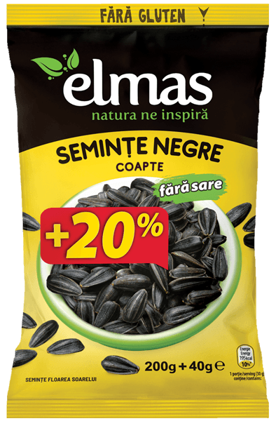 Elmas - Roasted, Black & Unsalted Sunflower Seeds / Seminte Floarea Soarelui Negre Fara Sare 200g