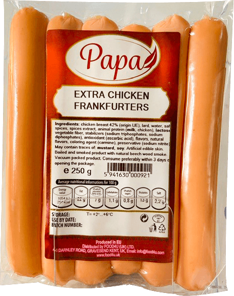 Papa - Extra Chicken Frankfurters 250g / Crenwursti Cu Pui Extra