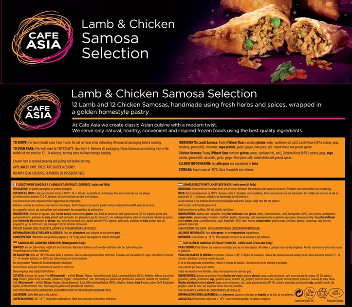 CAFÉ ASIA Lamb & Chicken Samosa Selection 24 Pack/12pc x 2 (960 g)  FROZEN